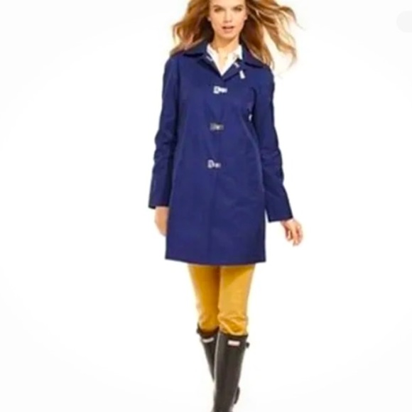 London Fog Jackets & Blazers - London Fog Clasp Close Royal Blue Mid Length Trench Rain Coat, size S